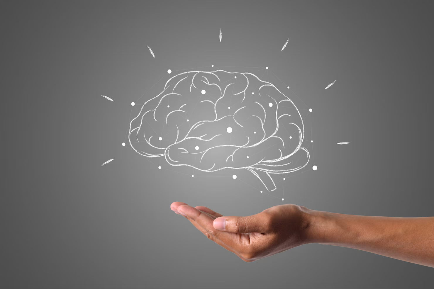 cerebro escribe tiza blanca esta mano dibuja concepto 1150 19556